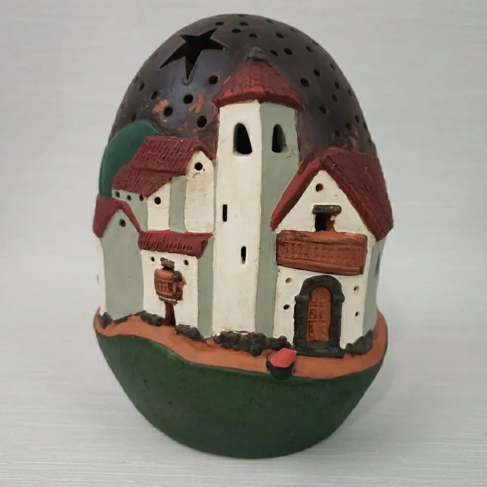 Peruvian Village Egg Shaped Luminary Candle Cover Terra Cotta Folk Art Salas